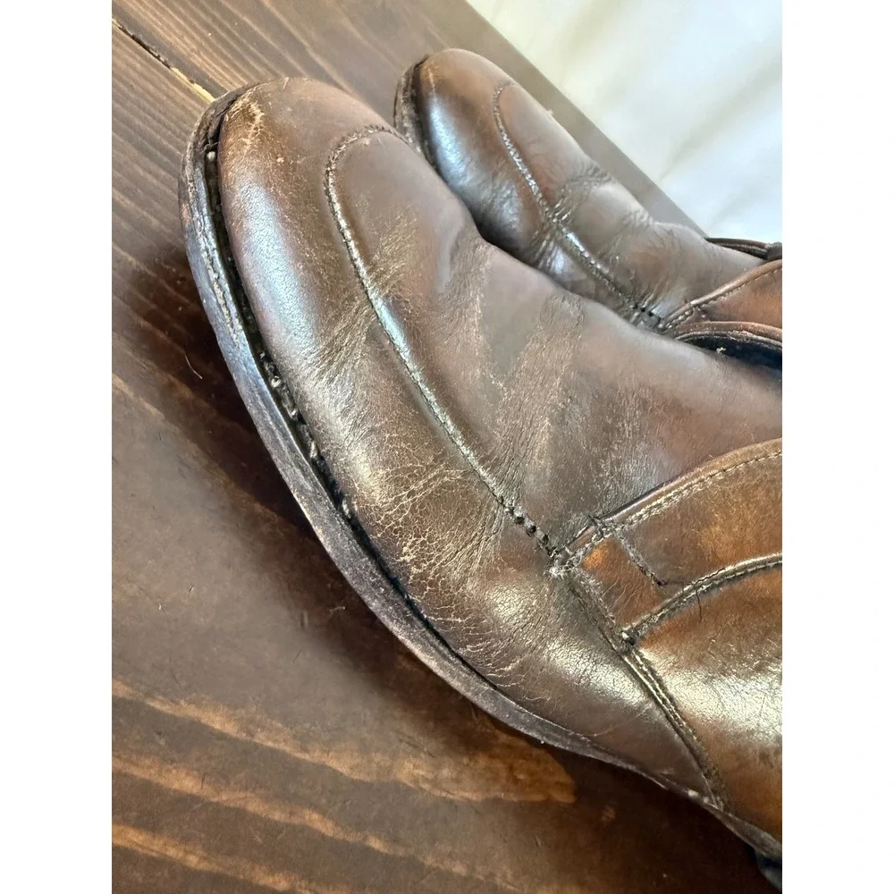 Vintage Brown Leather‎ Apron Toe Derby Shoes Lace Up Dress Shoes Distressed Mens